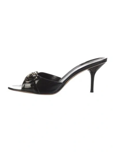 Pre-owned Gucci Horsebit Accent Patent Leather Slides In Black