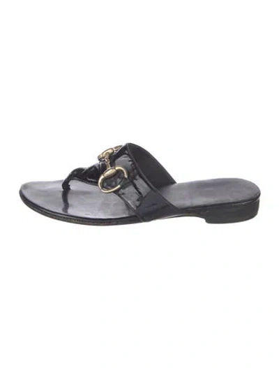 Pre-owned Gucci Horsebit Accent Patent Leather Slides In Black