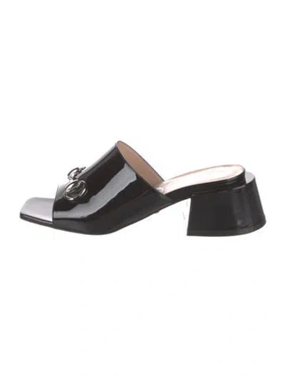 Pre-owned Gucci Horsebit Accent Patent Leather Slides In Black