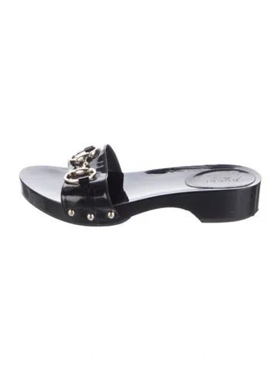 Pre-owned Gucci Horsebit Accent Patent Leather Slides In Black