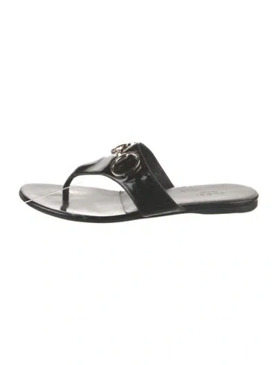 Pre-owned Gucci Horsebit Accent Patent Leather Slides In Black/white