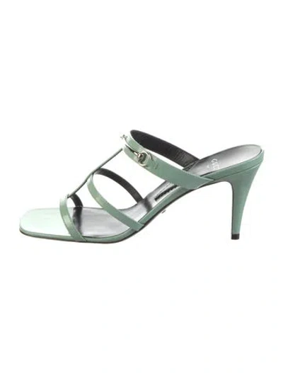 Pre-owned Gucci Horsebit Accent Patent Leather Slides In Green