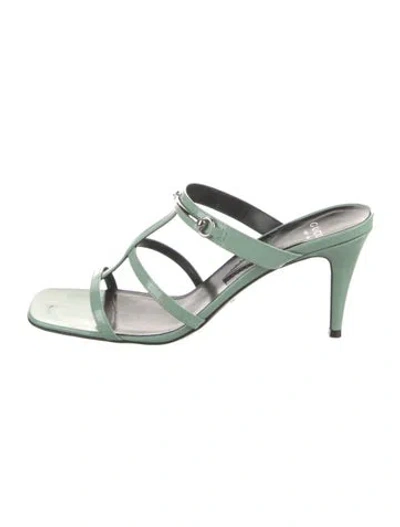 Pre-owned Gucci Horsebit Accent Patent Leather Slides In Green