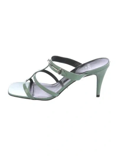 Pre-owned Gucci Horsebit Accent Patent Leather Slides In Green