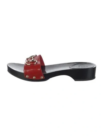 Pre-owned Gucci Horsebit Accent Patent Leather Slides In Multi