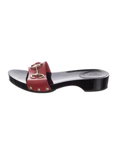 Pre-owned Gucci Horsebit Accent Patent Leather Slides In Multi