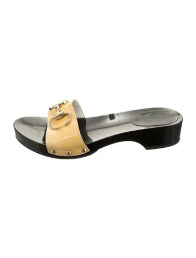 Pre-owned Gucci Horsebit Accent Patent Leather Slides In Silver