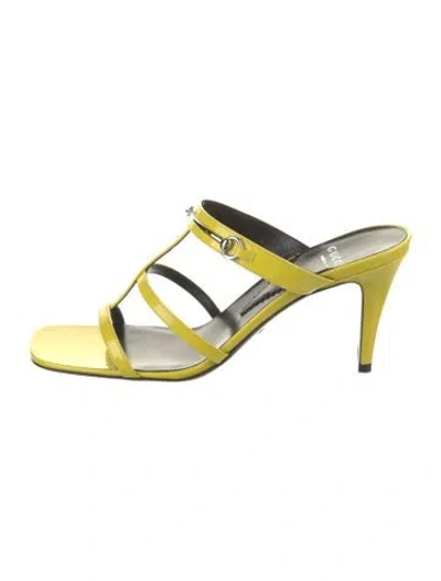 Pre-owned Gucci Horsebit Accent Patent Leather Slides In Yellow