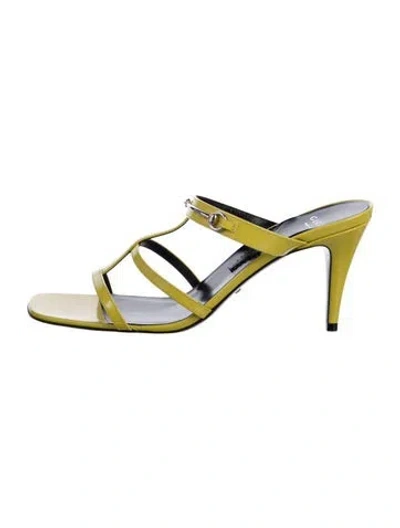 Pre-owned Gucci Horsebit Accent Patent Leather Slides In Yellow