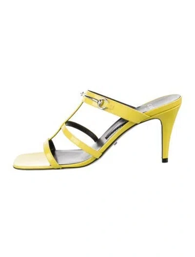 Pre-owned Gucci Horsebit Accent Patent Leather Slides In Yellow