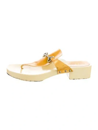 Pre-owned Gucci Horsebit Accent Patent Leather Slides In Yellow