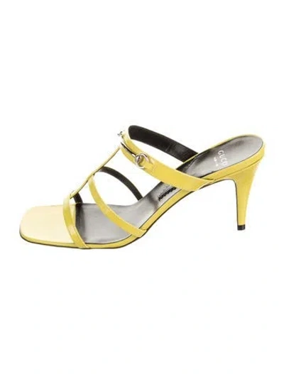 Pre-owned Gucci Horsebit Accent Patent Leather Slides In Yellow
