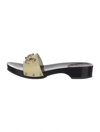 Pre-owned Gucci Horsebit Accent Patent Leather Slides In Yellow