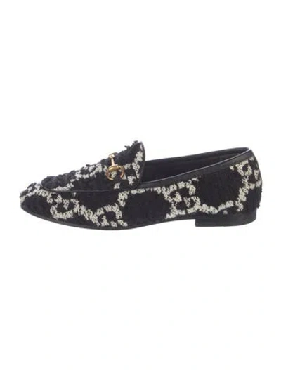 Pre-owned Gucci Horsebit Accent Patterned Loafers In Black