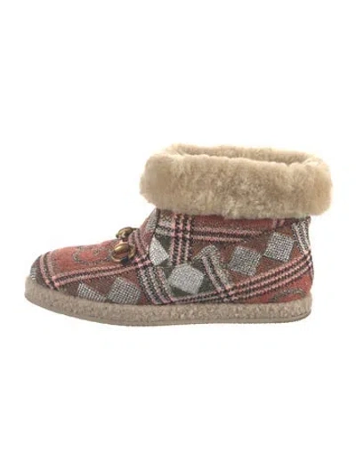 Pre-owned Gucci Horsebit Accent Plaid Print Boots In Orange