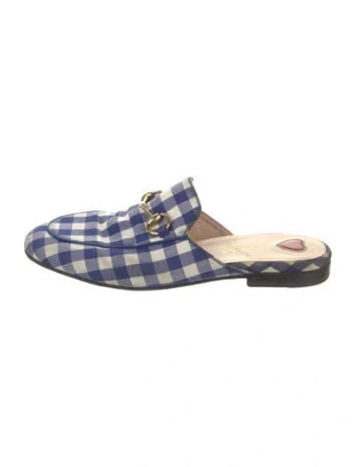 Pre-owned Gucci Horsebit Accent Plaid Print Mules In Blue