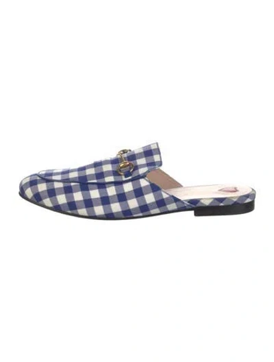 Pre-owned Gucci Horsebit Accent Plaid Print Mules In Blue