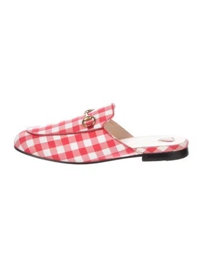 Pre-owned Gucci Horsebit Accent Plaid Print Mules In Red