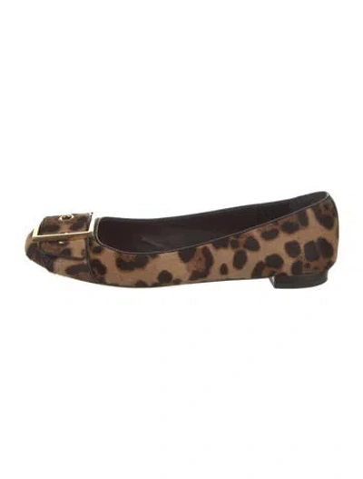 Pre-owned Gucci Horsebit Accent Ponyhair Flats In Brown