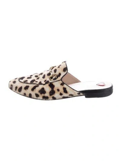 Pre-owned Gucci Horsebit Accent Ponyhair Mules In Brown