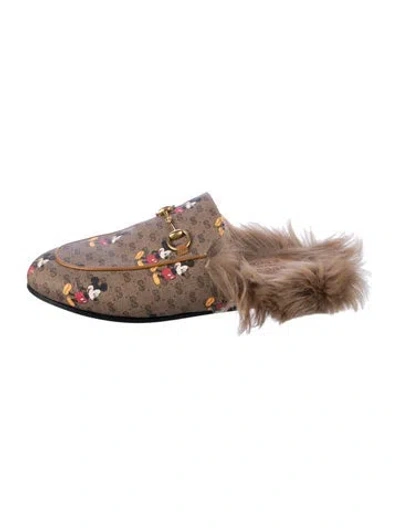 Pre-owned Gucci Horsebit Accent Printed Mules In Brown
