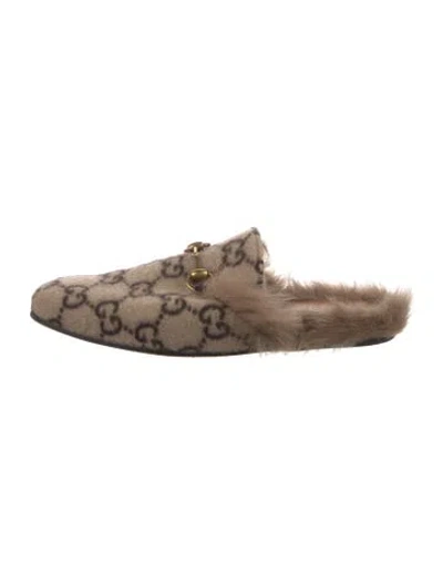 Pre-owned Gucci Horsebit Accent Printed Mules In Brown