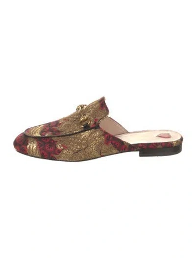 Pre-owned Gucci Horsebit Accent Printed Mules In Gold