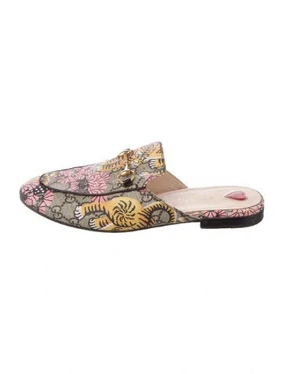 Pre-owned Gucci Horsebit Accent Printed Mules In Neutral