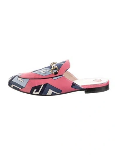 Pre-owned Gucci Horsebit Accent Printed Mules In Pink