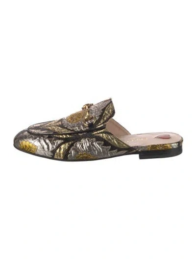 Pre-owned Gucci Horsebit Accent Printed Mules In Silver