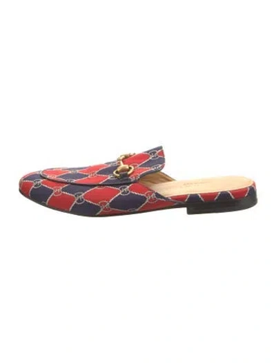 Pre-owned Gucci Horsebit Accent Printed Slippers In Red