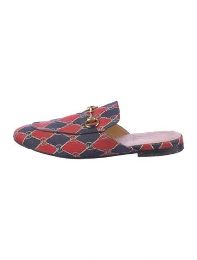 Pre-owned Gucci Horsebit Accent Printed Slippers In Red