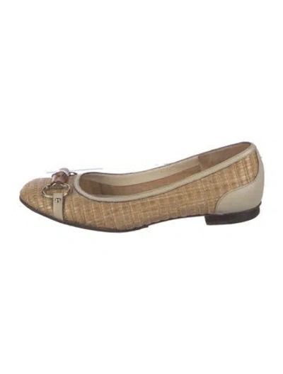 Pre-owned Gucci Horsebit Accent Raffia Ballet Flats In Neutral