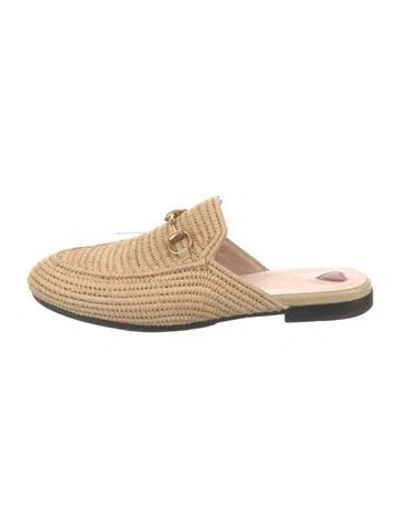 Pre-owned Gucci Horsebit Accent Raffia Mules In Neutral