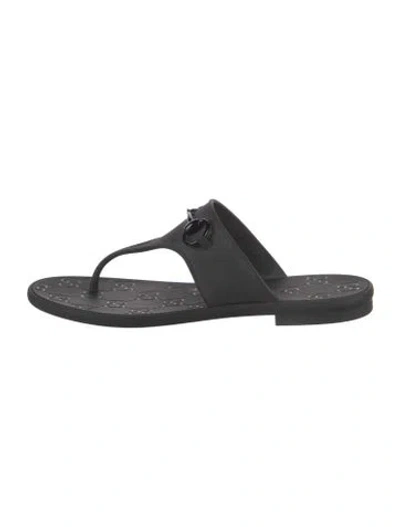 Pre-owned Gucci Horsebit Accent Rubber Flip Flops In Black