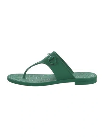 Pre-owned Gucci Horsebit Accent Rubber Flip Flops In Green
