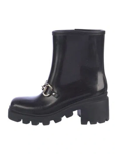 Pre-owned Gucci Horsebit Accent Rubber Rain Boots In Blue