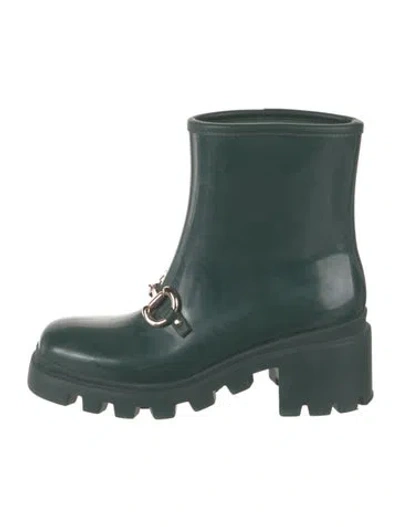 Pre-owned Gucci Horsebit Accent Rubber Rain Boots In Green