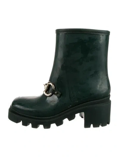 Pre-owned Gucci Horsebit Accent Rubber Rain Boots In Green