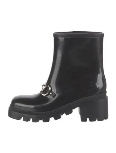 Pre-owned Gucci Horsebit Accent Rubber Rain Boots W/ Tags In Black