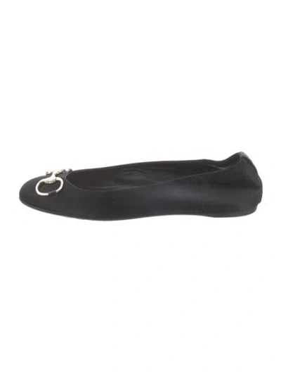 Pre-owned Gucci Horsebit Accent Satin Ballet Flats In Black