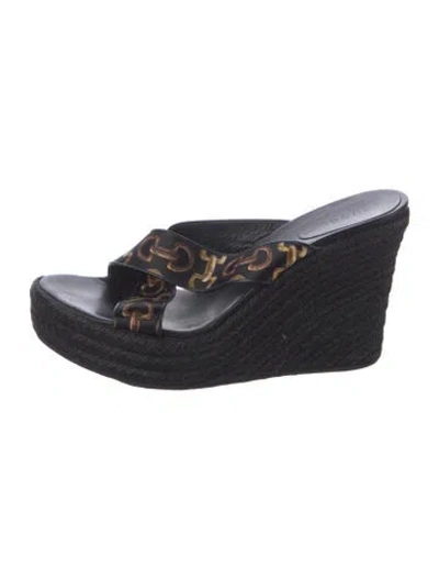 Pre-owned Gucci Horsebit Accent Satin Espadrilles In Black
