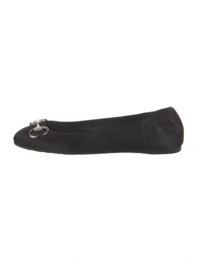 Pre-owned Gucci Horsebit Accent Satin Flats In Black