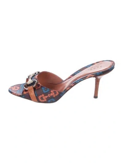 Pre-owned Gucci Horsebit Accent Satin Slides In Brown