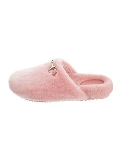 Pre-owned Gucci Horsebit Accent Shearling Slippers In Pink