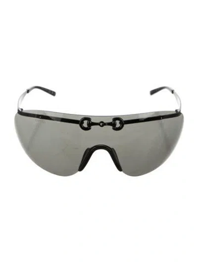 Pre-owned Gucci Horsebit Accent Shield Sunglasses In Black