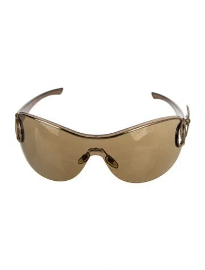 Pre-owned Gucci Horsebit Accent Shield Sunglasses In Brown