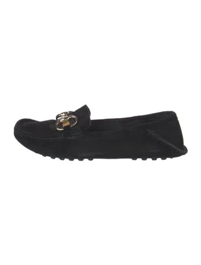 Pre-owned Gucci Horsebit Accent Suede Ballet Flats In Black