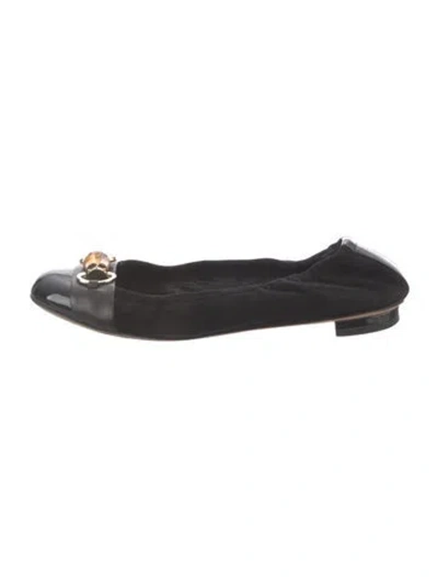 Pre-owned Gucci Horsebit Accent Suede Ballet Flats In Black