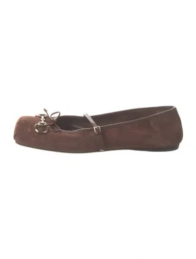 Pre-owned Gucci Horsebit Accent Suede Ballet Flats In Brown